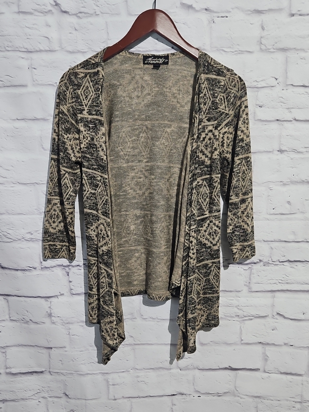 Absolutely Famous Black & Cream Open-Front Geometric Cardigan